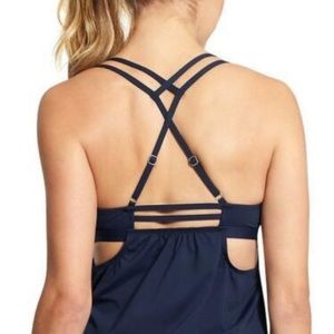 NWT Athleta Hang Loose Tankini, Sz XS, Navy Blue with Shelf Bra w/removable Pads